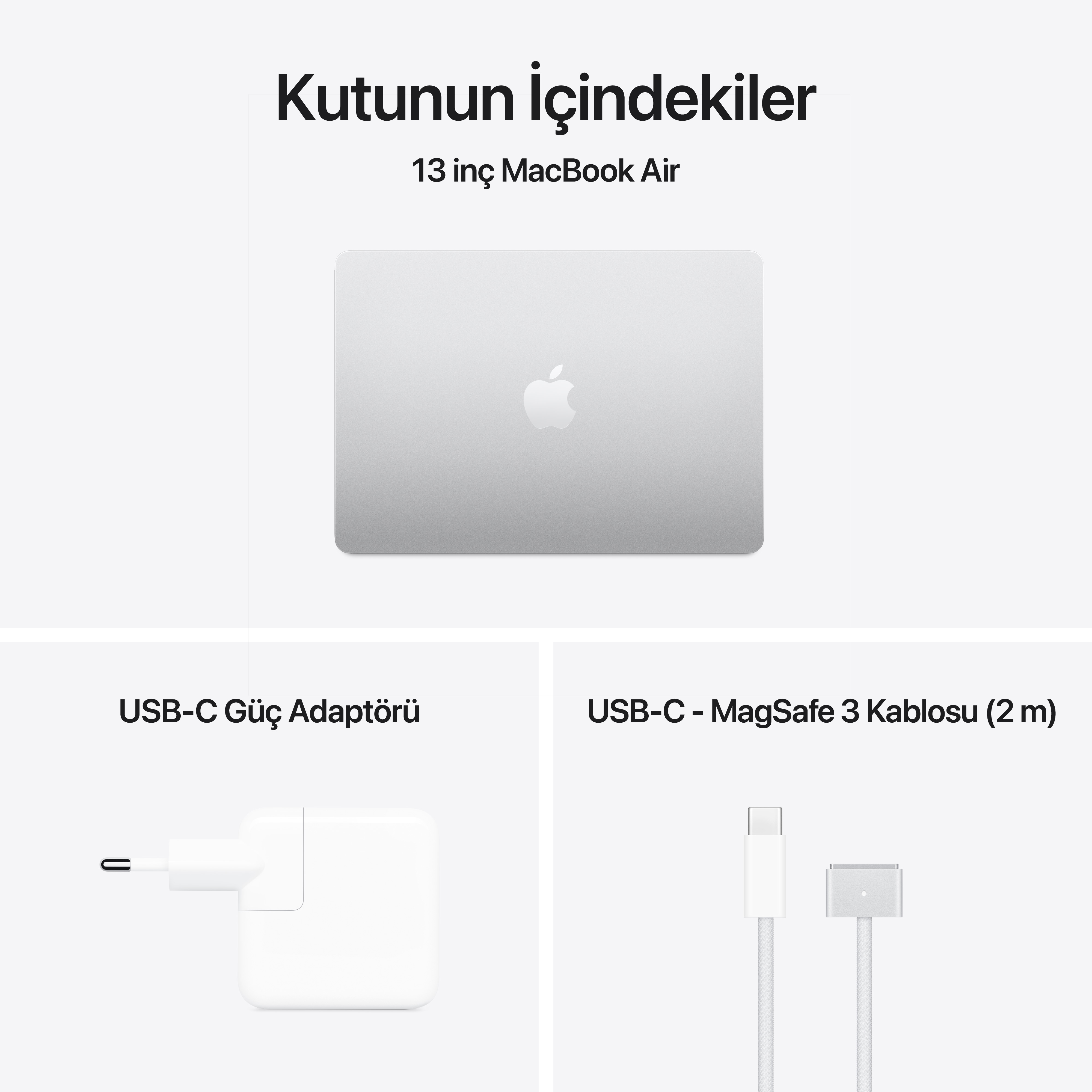 MacBook Air 13 M4 Gümüş Kutunun İçindekiler