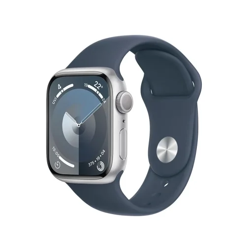 Apple Watch Series 9 GPS 41mm Gümüş Aluminyum Kasa Fırtına Mavisi Kordon MR903TU/A Yan Tasarım