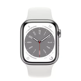 Apple Watch Series 8 GPS + Cellular 45mm Gümüş Paslanmaz Çelik Kasa – Beyaz Spor Kordon MNKE3TU/A-Teşhir
