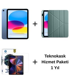 Edu Set 1 iPad A16 Mavi Zore Koyu Yeşil Kılıf Lito Ekran Koruyucu ve 1 Yıl Teknokask