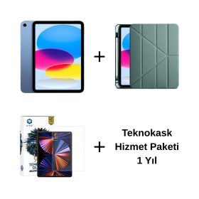 Edu Set 1 – iPad (A16) Wi-Fi 128GB Mavi, Zore Koyu Yeşil Kılıf, Lito Ekran Koruyucu ve Teknokask 1 Yıl