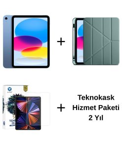 Edu Set 1 iPad A16 Mavi Zore Koyu Yeşil Kılıf Lito Ekran Koruyucu ve 2 Yıl Teknokask