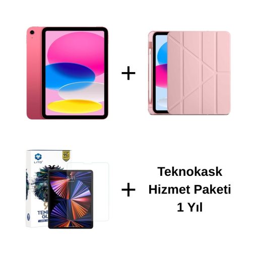 Edu Set 1 iPad A16 Pembe, Zore Rose Gold Kılıf, Lito Ekran Koruyucu ve 1 Yıl Teknokask