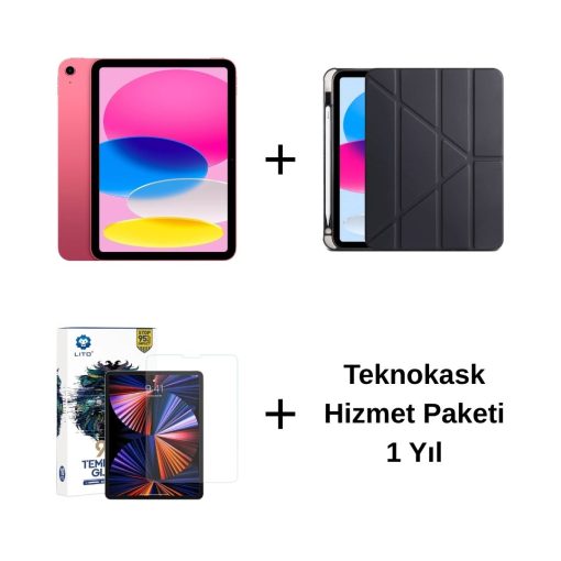 Edu Set 1 iPad A16 Pembe, Zore Siyah Kılıf, Lito Ekran Koruyucu ve 1 Yıl Teknokask