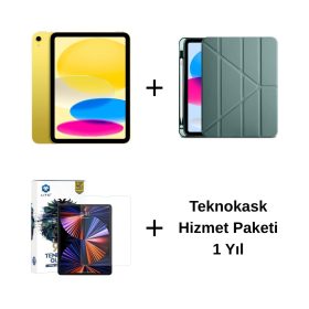Edu Set 1 – iPad (A16) Wi-Fi 128GB Sarı, Zore Koyu Yeşil Kılıf, Lito Ekran Koruyucu ve Teknokask 1 Yıl