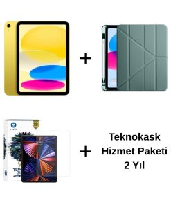 Edu Set 1 iPad A16 Sarı, Zore Koyu Yeşil Kılıf, Lito Ekran Koruyucu ve 2 Yıl Teknokask