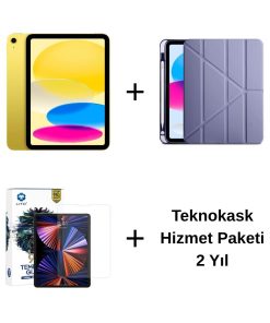 Edu Set 1 iPad A16 Sarı, Zore Mor Kılıf, Lito Ekran Koruyucu ve 2 Yıl Teknokask
