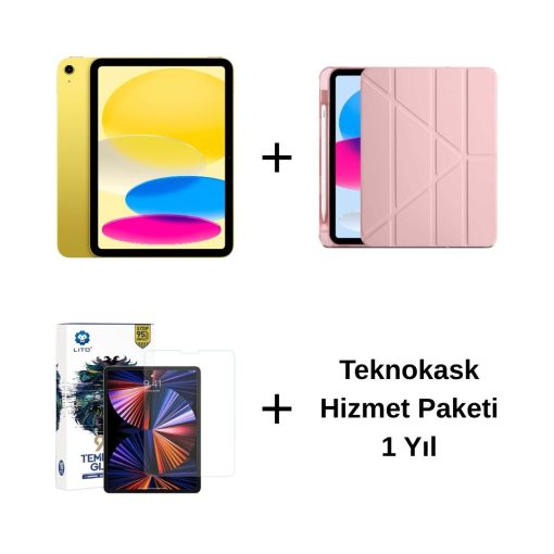 Edu Set 1 iPad A16 Sarı, Zore Rose Gold Kılıf, Lito Ekran Koruyucu ve 1 Yıl Teknokask