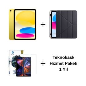 Edu Set 1 – iPad (A16) Wi-Fi 128GB Sarı, Zore Siyah Kılıf, Lito Ekran Koruyucu ve Teknokask 1 Yıl