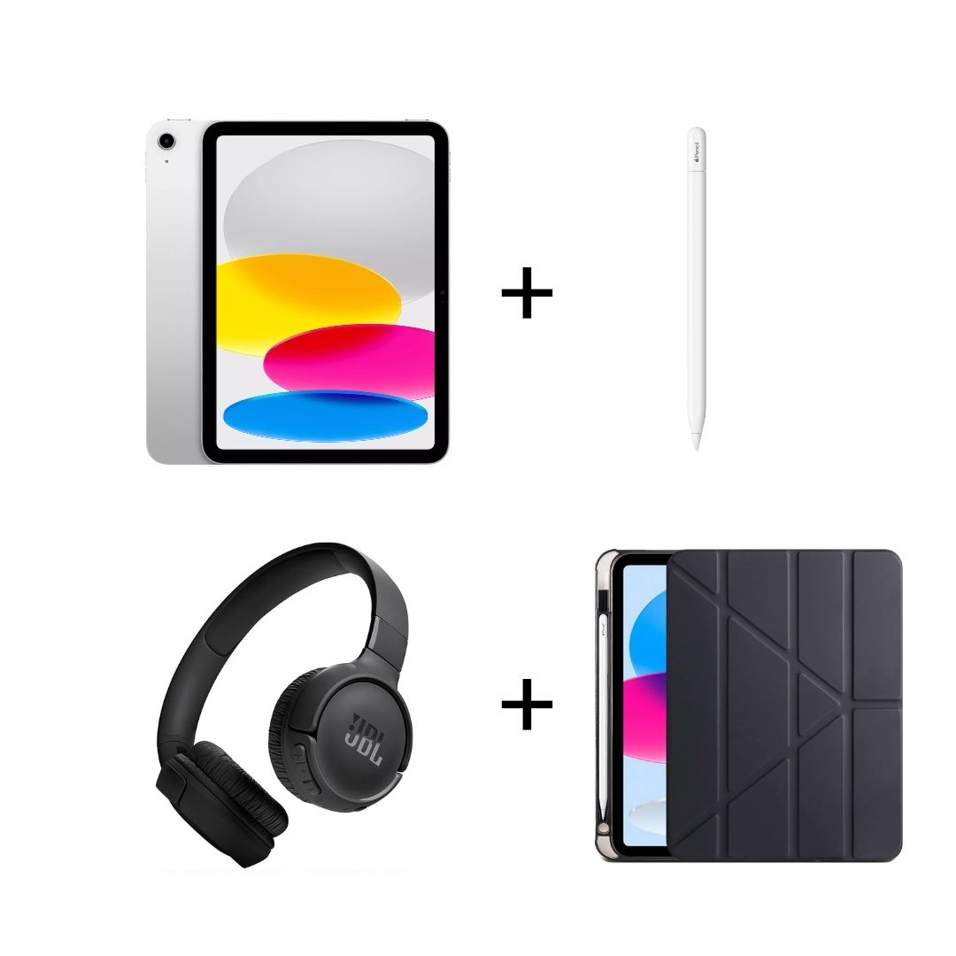 iPad A16 Gümüş, Apple Pencil USB-C, Zore Kılıf ve JBL Kablosuz Kulaklık