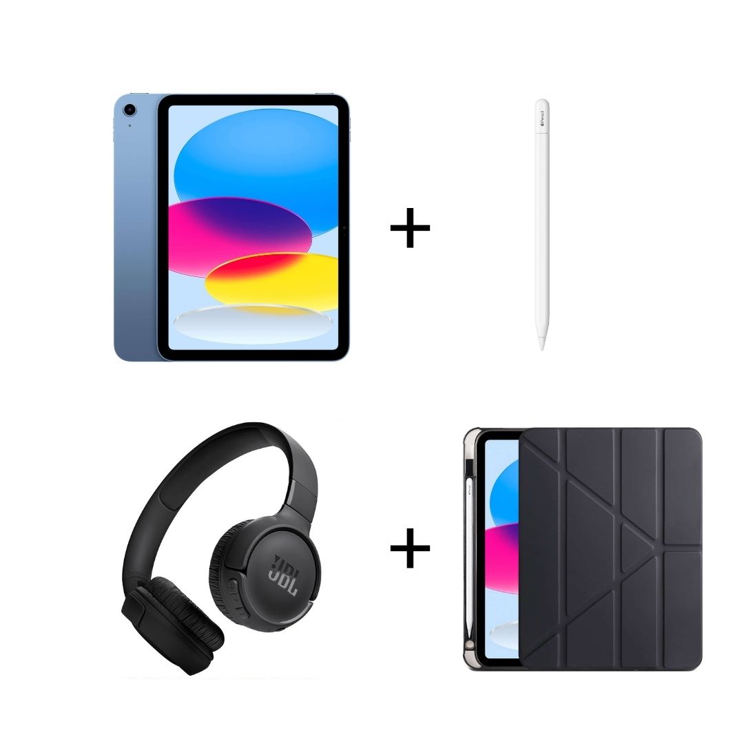 iPad A16 Mavi, Apple Pencil USB-C, Zore Kılıf ve JBL Kablosuz Kulaklık