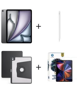 iPad Air 13 inç M3 Wi-Fi Uzay Grisi, Apple Pencil USB-C, Siyah Kılıf, Ekran Koruma Bundle