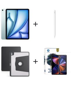 iPad Air 13 inç M3 Wi-Fi Mavi, Apple Pencil USB-C, Siyah Kılıf, Ekran Koruma Bundle