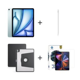 Piri Reis Paket 1 – iPad Air 13 inç Wi-Fi 256GB Mavi, Apple Pencil (USB-C), Zore Kılıf Siyah ve Lito Ekran Koruyucu