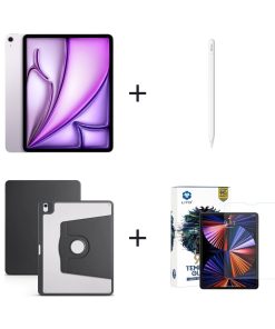 iPad Air 13 inç M3 Wi-Fi Mor, Apple Pencil USB-C, Siyah Kılıf, Ekran Koruma Bundle