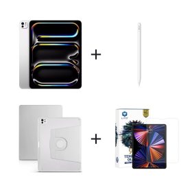 Piri Reis Paket 2 – iPad Pro 13 inç Wi-Fi 256GB Standart Cam Gümüş, Apple Pencil (USB-C), Zore Kılıf Gri ve Lito Ekran Koruyucu