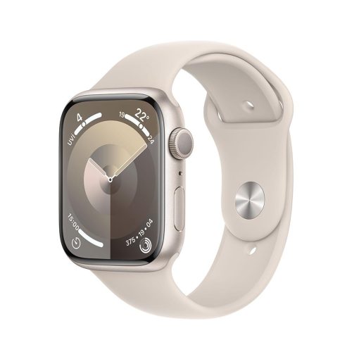Apple Watch Series 9 GPS 45mm Yıldız Işığı Aluminyum Kasa Spor Kordon Yan Görünüm MR973TU/A