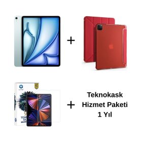 Edu Set 2 – iPad Air 11 inç (M3) 128GB Mavi, Zore Kırmızı Kılıf, Lito Ekran Koruyucu ve Teknokask 1 Yıl