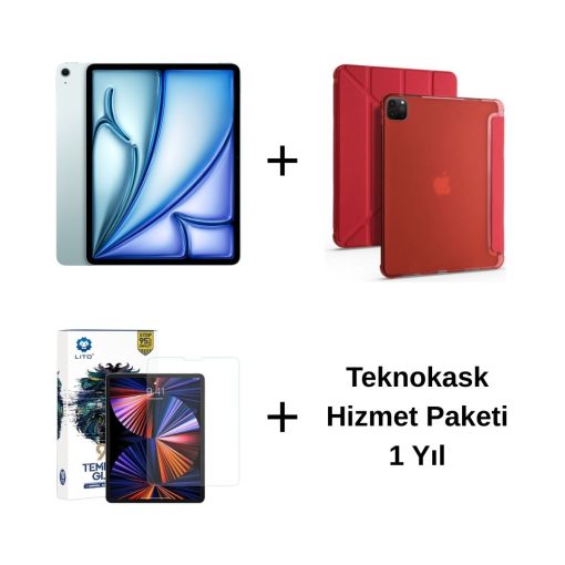 Edu Set 2 iPad Air M3 Mavi Zore Kırmızı Kılıf Lito Ekran Koruyucu Teknokask 1 Yıl