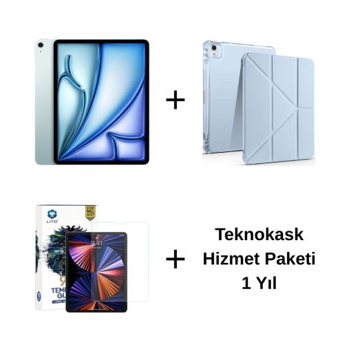 Edu Set 2 iPad Air M3 Mavi Zore Mavi Kılıf Lito Ekran Koruyucu Teknokask 1 Yıl