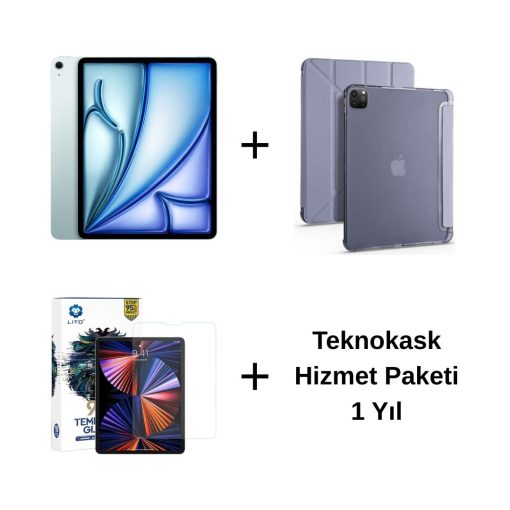 Edu Set 2 iPad Air M3 Mavi Zore Mor Kılıf Lito Ekran Koruyucu Teknokask 1 Yıl