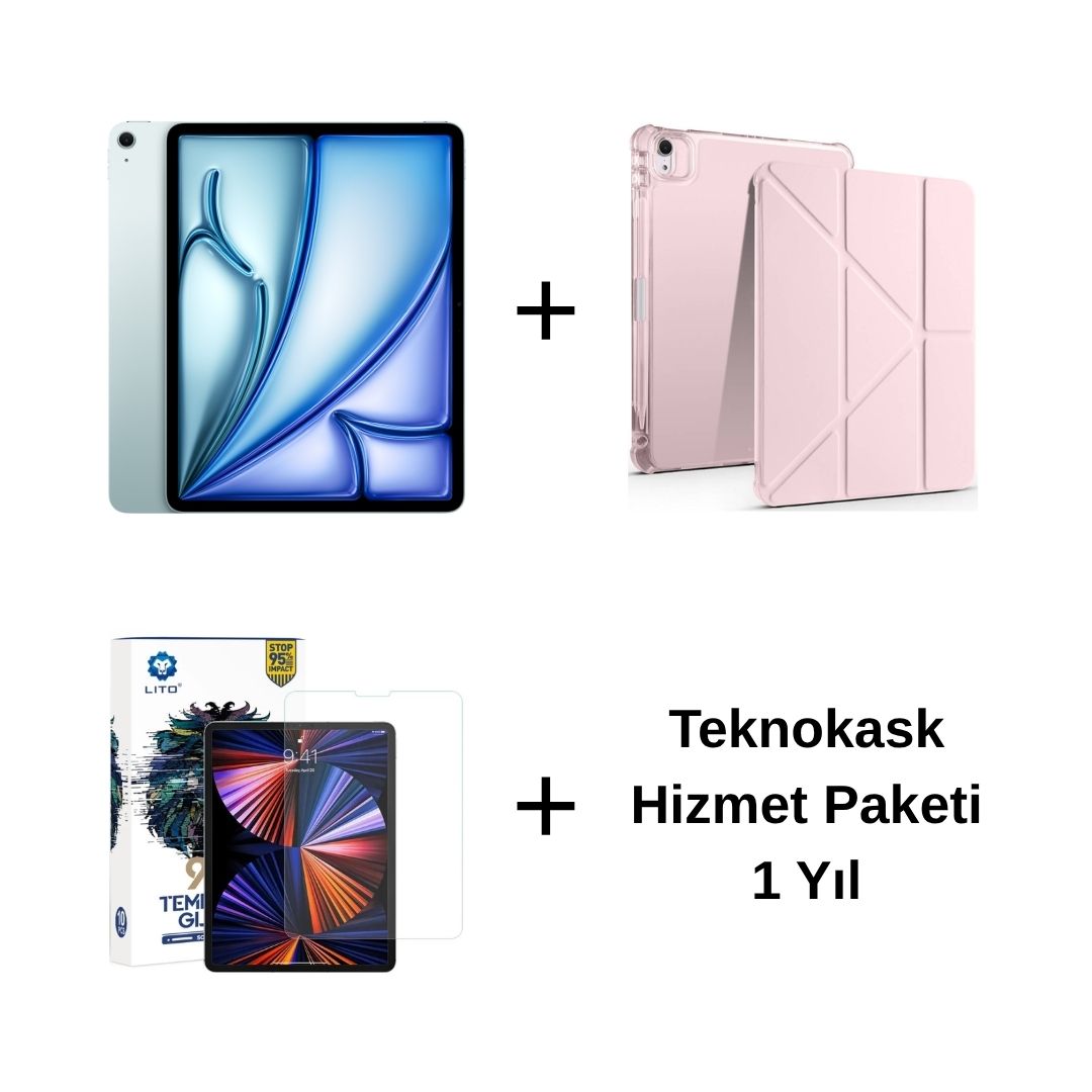 Edu Set 2 iPad Air M3 Mavi Zore Rose Gold Kılıf Lito Ekran Koruyucu Teknokask 1 Yıl
