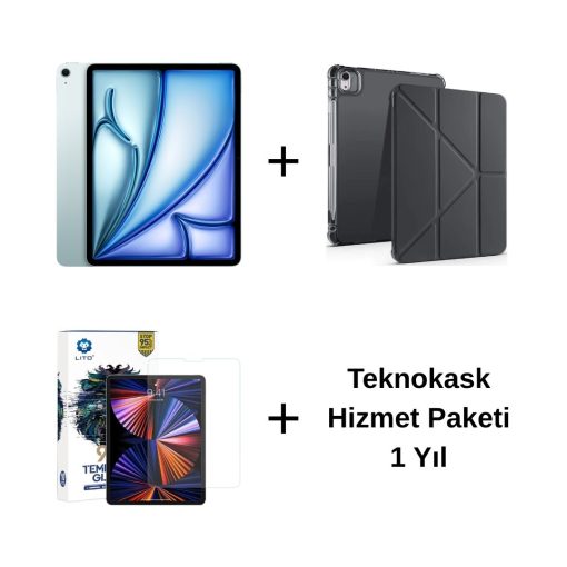 Edu Set 2 iPad Air M3 Mavi Zore Siyah Kılıf Lito Ekran Koruyucu Teknokask 1 Yıl