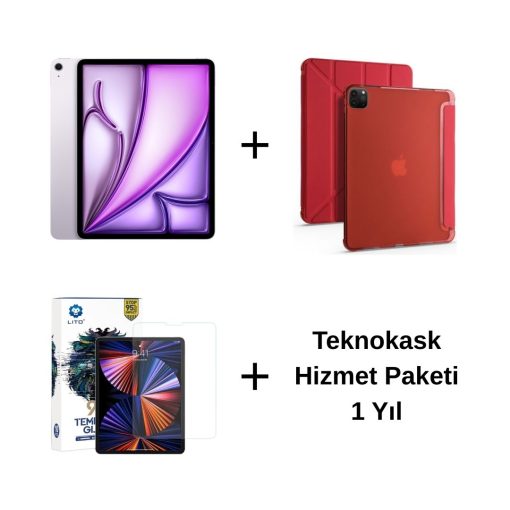 Edu Set 2 iPad Air M3 Mor Zore Kırmızı Kılıf Lito Ekran Koruyucu Teknokask 1 Yıl