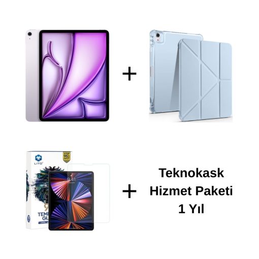 Edu Set 2 iPad Air M3 Mor Zore Mavi Kılıf Lito Ekran Koruyucu Teknokask 1 Yıl