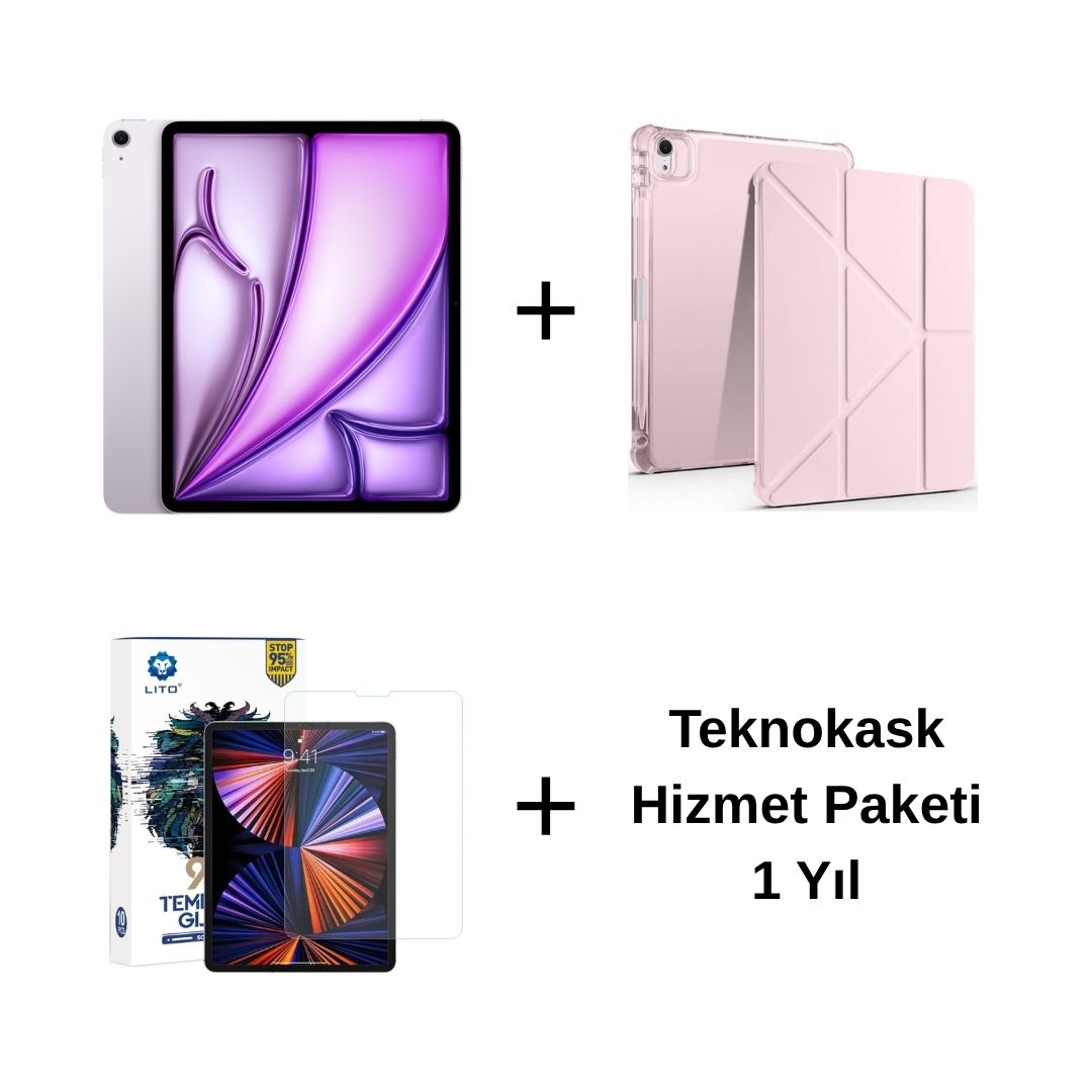 Edu Set 2 iPad Air M3 Mor Zore Rose Gold Kılıf Lito Ekran Koruyucu Teknokask 1 Yıl