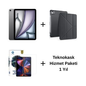 Edu Set 2 – iPad Air 11 inç (M3) 128GB Uzay Grisi, Zore Siyah Kılıf, Lito Ekran Koruyucu ve Teknokask 1 Yıl