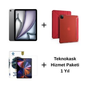 Edu Set 2 – iPad Air 11 inç (M3) 128GB Uzay Grisi, Zore Kırmızı Kılıf, Lito Ekran Koruyucu ve Teknokask 1 Yıl