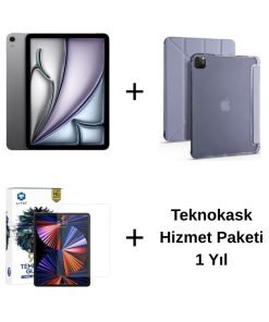 Edu Set 2 iPad Air M3 Uzay Grisi Zore Mor Kılıf Lito Ekran Koruyucu Teknokask 1 Yıl