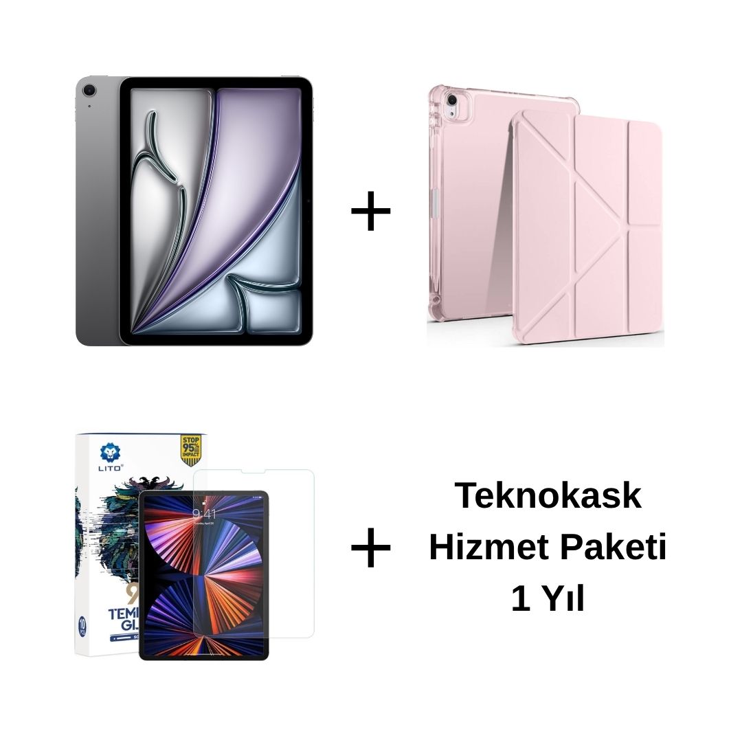 Edu Set 2 iPad Air M3 Uzay Grisi Zore Rose Gold Kılıf Lito Ekran Koruyucu Teknokask 1 Yıl