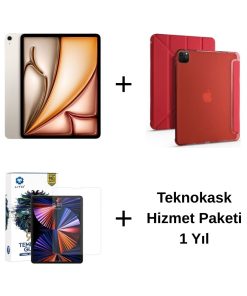 Edu Set 2 iPad Air M3 Yıldız Işığı Zore Kırmızı Kılıf Lito Ekran Koruyucu Teknokask 1 Yıl