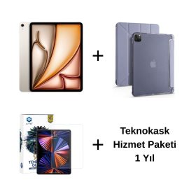 Edu Set 2 – iPad Air 11 inç (M3) 128GB Yıldız Işığı, Zore Mor Kılıf, Lito Ekran Koruyucu ve Teknokask 1 Yıl