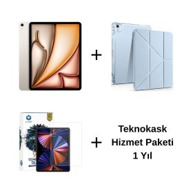 Edu Set 2 – iPad Air 11 inç (M3) 128GB Yıldız Işığı, Zore Mavi Kılıf, Lito Ekran Koruyucu ve Teknokask 1 Yıl