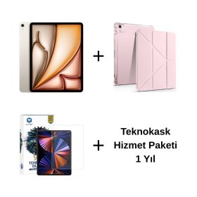 Edu Set 2 – iPad Air 11 inç (M3) 128GB Yıldız Işığı, Zore Rose Gold Kılıf, Lito Ekran Koruyucu ve Teknokask 1 Yıl