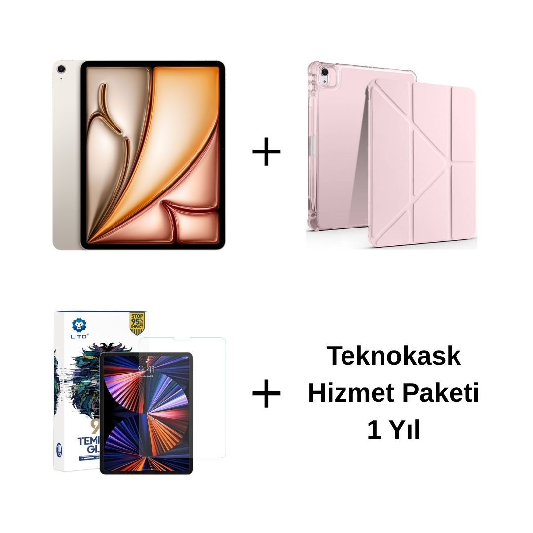Edu Set 2 iPad Air M3 Yıldız Işığı Zore Rose Gold Kılıf Lito Ekran Koruyucu Teknokask 1 Yıl
