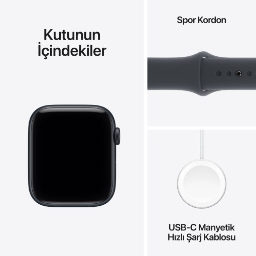 Apple Watch SE 3 GPS 40mm Gece Yarısı Spor Kordon Kutu İçeriği