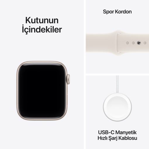Apple Watch SE 3 GPS Cellular Yıldız Işığı Spor Kordon Spor Kordon Kutu İçeriği