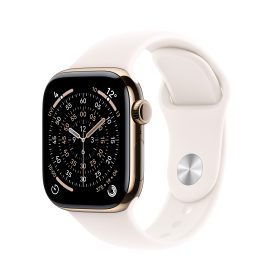 Apple Watch Series 11 GPS + Cellular 46mm Altın Titanyum Kasa Bulut Pembesi Spor Kordon S/M MFD54TU/A