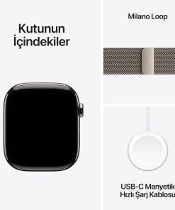 Apple Watch Series 11 GPS + Cellular Natürel Titanyum Milano Loop Kutu İçeriği