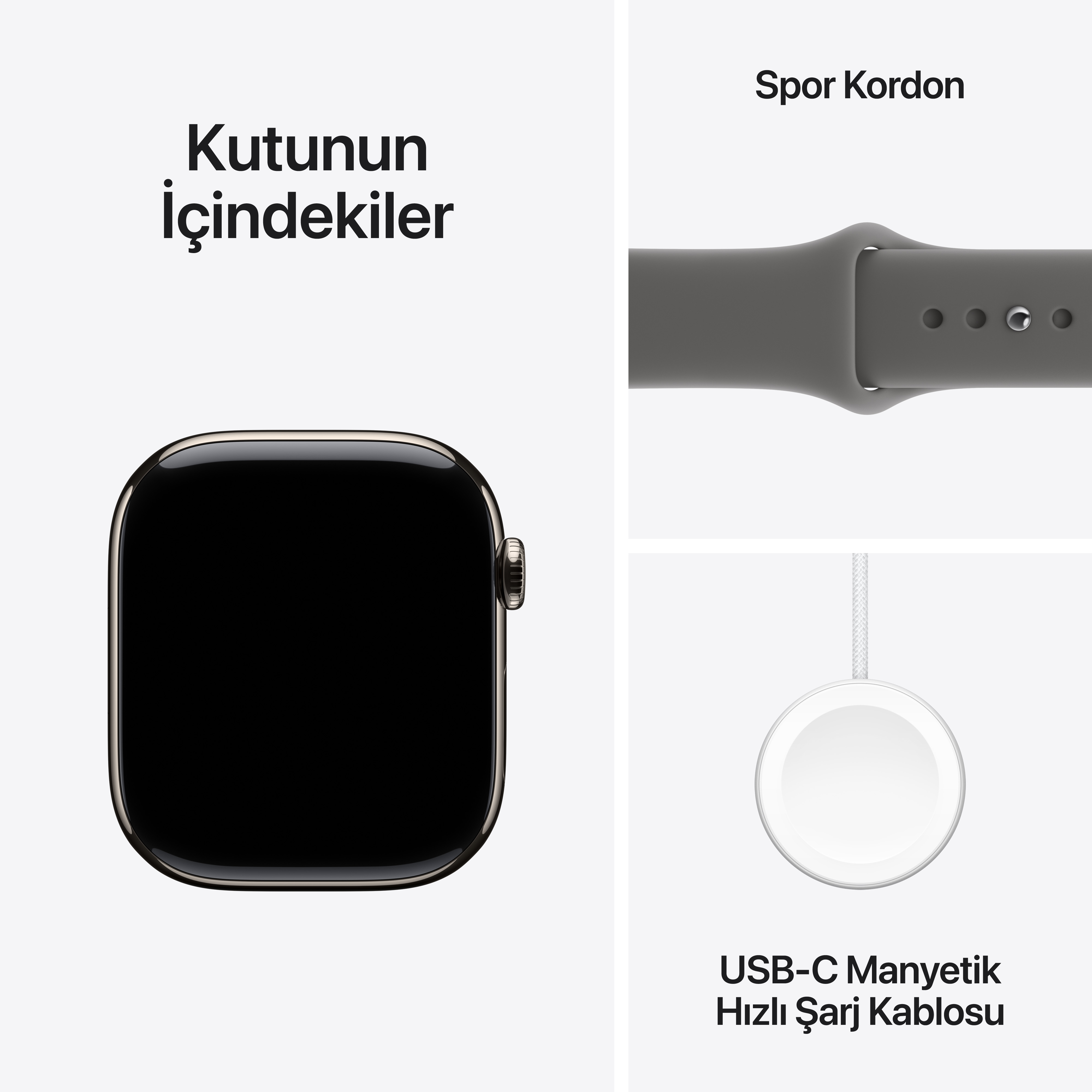 Apple Watch Series 11 GPS + Cellular Natürel Titanyum Taş Grisi Kordon Kutu İçeriği