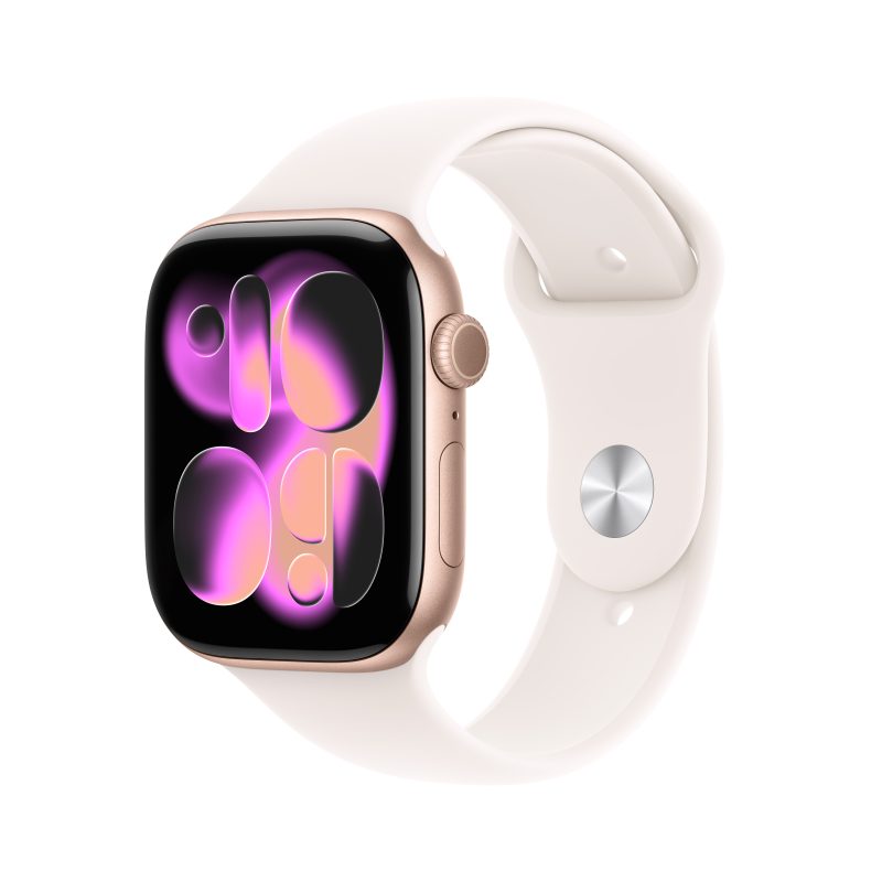 Apple Watch Series 11 GPS + Cellular 46mm Roze Altın Alüminyum Kasa Bulut Pembesi Spor Kordon S/M MFCG4TU/A