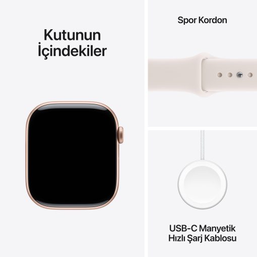 Apple Watch Series 11 42mm GPS Roze Altın Alüminyum Kasa Kutu İçeriği