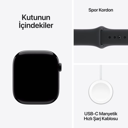 Apple Watch Series 11 42mm GPS Simsiyah Alüminyum Kasa Kutu İçeriği