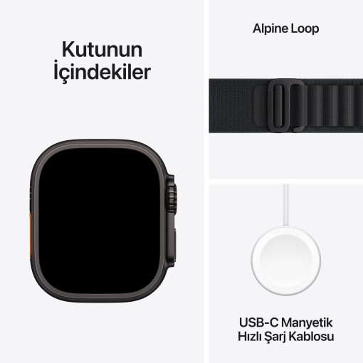 Apple Watch Ultra 3 Siyah Titanyum Alpine Loop Kutu İçeriği