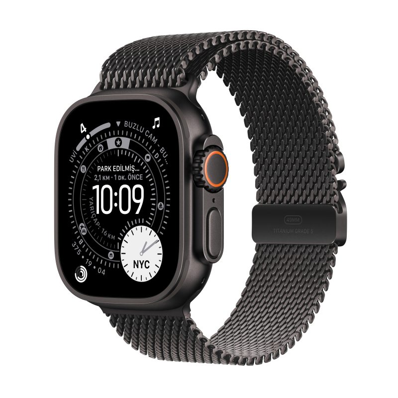 Apple Watch Ultra 3 GPS + Cellular 49mm Siyah Titanyum Kasa Siyah Titanyum Milano Loop S MF1N4TU/A