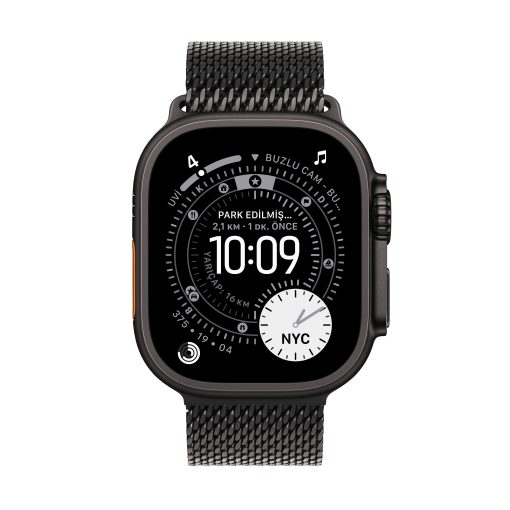 Apple Watch Ultra 3 Siyah Titanyum Milanese Loop Ekran